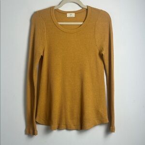 Anthropologie T.La Small Mustard Yellow Textured Waffle Knit Long Sleeve Top